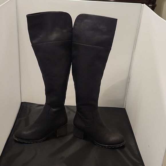 SO BY KOHL'S EXTRA WIDE CALF STACKED HEEL OVER THE KNEE BOOTS - Picture 8 of 14